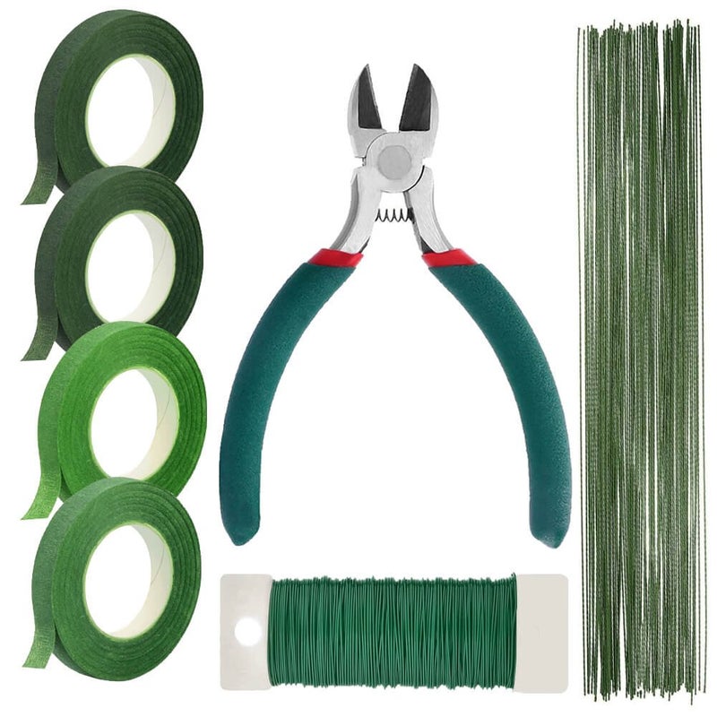 Paxcoo Floral Tape and Floral Wire Arrangement Tools Kit with Wire Cutter 26 Gauge Stem Wire and 22 Gauge Paddle Wire for Bouquet Stem Wrap Florist - Image 1